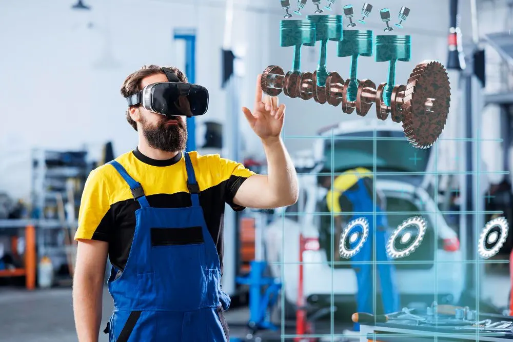 Technician in a VR headset practising a valve procedure